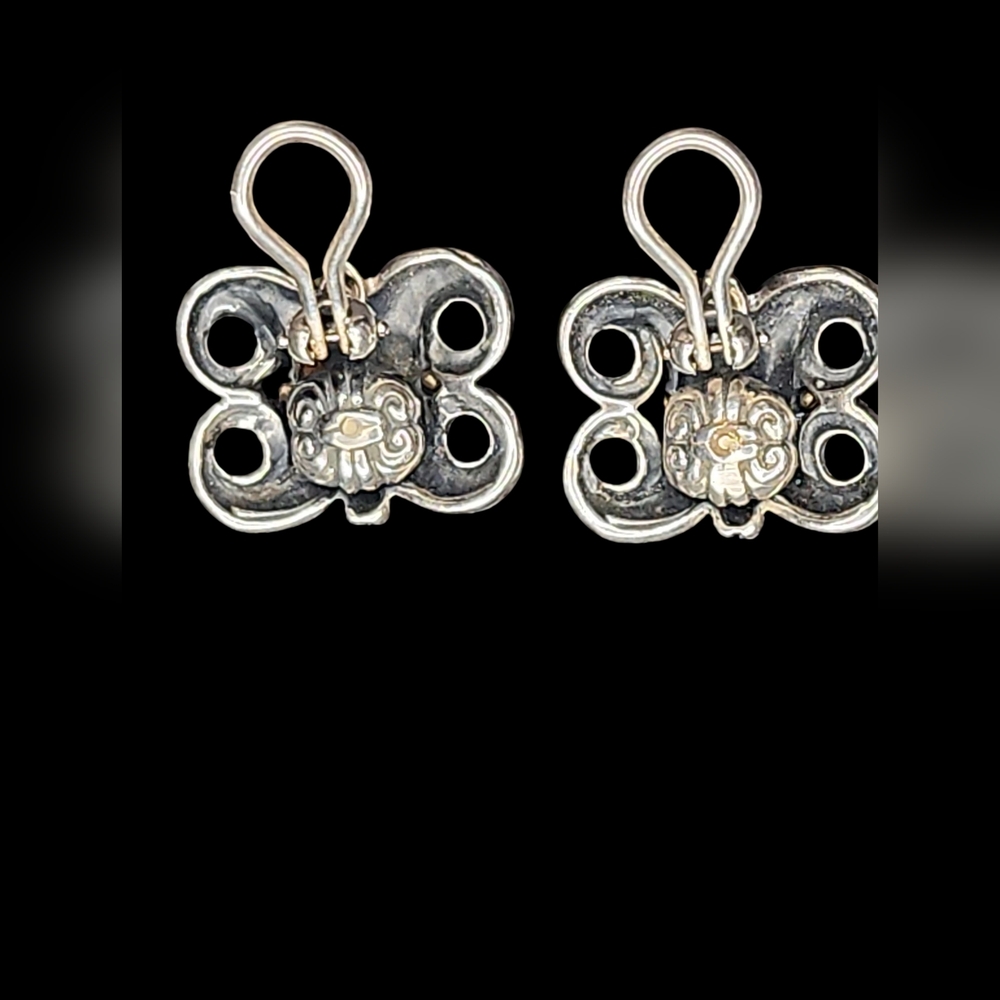 Lagos Sterling Silver 18K Yellow Gold Caviar Wheat Scroll Clip On Earrings - Picture 4 of 9